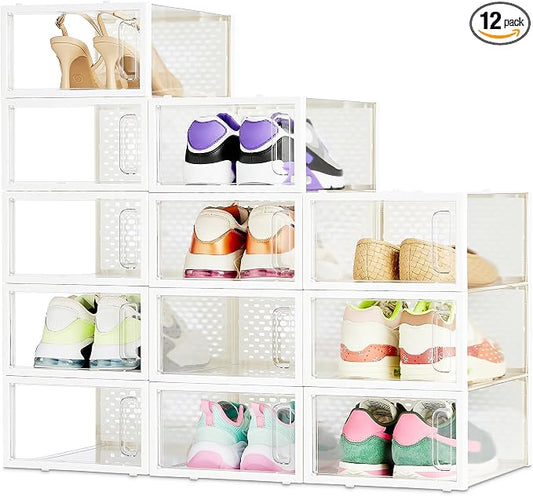 Amazon Basics Stackable and Foldable Clear Shoe Storage Organizer Box by AmazonBasics
