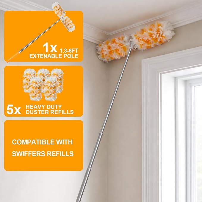 Gelibo Duster Kit with 6 ft Super Extendable Handle, 360° Rotating Ceiling Fan - Image 5