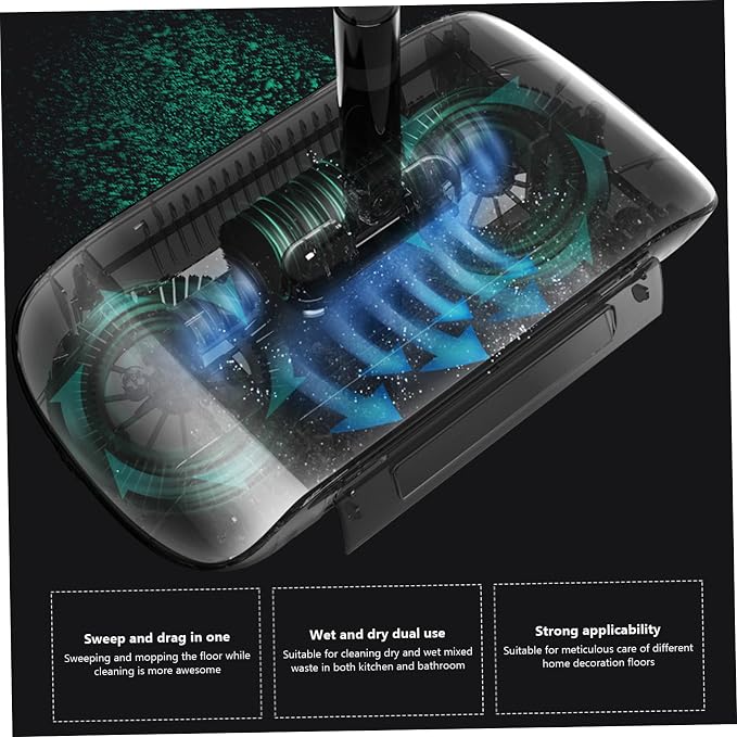 Manual Vacuum Sweeper, 180 Degree Rotating Push Vacuum Non Electric Floor - Image 7