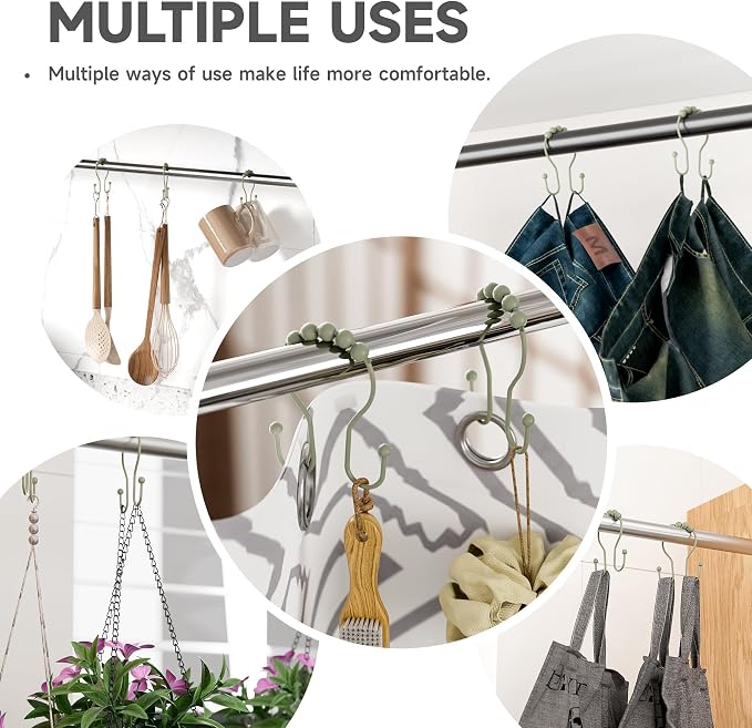 Sage Green Shower Curtain Hooks Shower Curtain Rings Rust Proof Sturdy Metal - Image 6