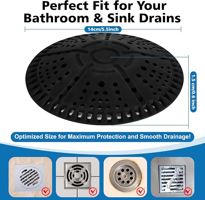 ZOOY Shower Drain Hair Catcher, 2 Pack 5.5 Inch Silicone Large Drain Cover - Image 3