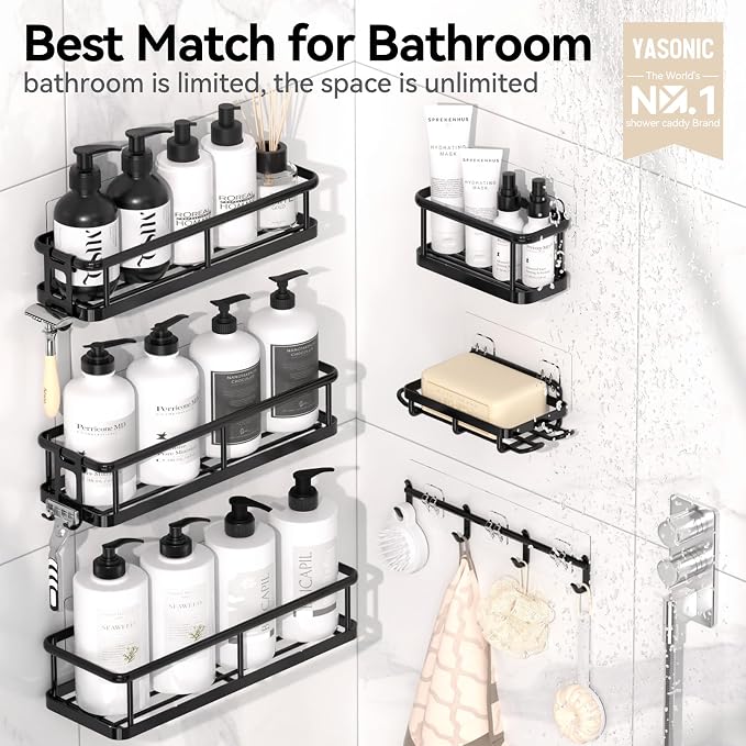 YASONIC Shower Caddy Adhesive, 100% Rustproof Shower Organizer - Image 7