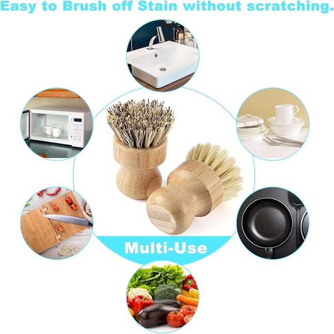 Bamboo Dish Brush Set, Dish Brushes, Durable Wood Dishes Scrub Brush, Natural - Image 6
