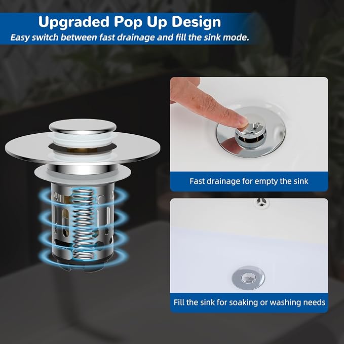 Hibbent 4 Pack Upgraded 3 in 1 Bathroom Sink Drain Strainer, Universal Pop Up - Image 6