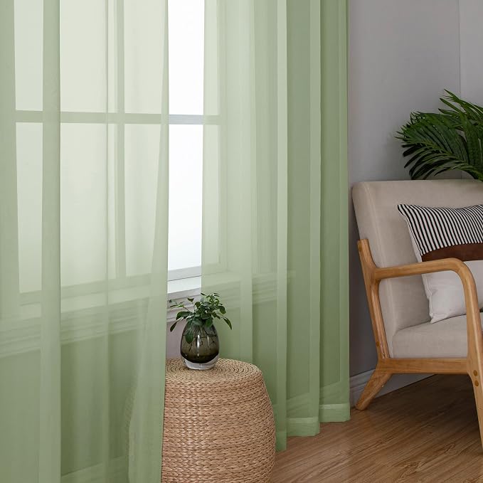 Chyhomenyc Light Green Sheer Curtains 84 Inches Long 2 Panels Set- Light - Image 7