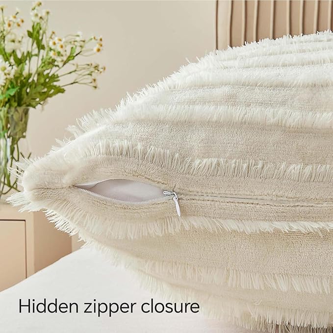 BEDELITE Velvet Pillow Covers 26x26 with Zipper, 2 Pack Super Soft Square Pillow Covers for Bedroom, Sofa, Luxury Cozy Fleece Pillowcases for All Seasons(26x26 Inches, Beige-Boho)