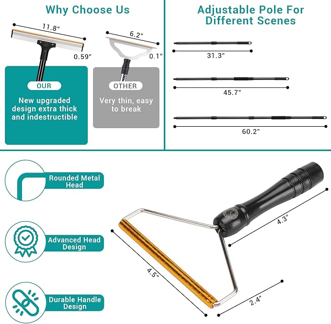 62" Carpet Rake for Pet Hair Removal – Adjustable Carpet Broom Bundle - Image 5