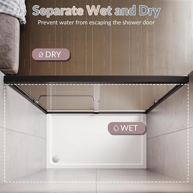ELEGANT Shower Door 48" W x 72" H, Semi-Frameless Bypass Sliding Shower Doors - Image 9