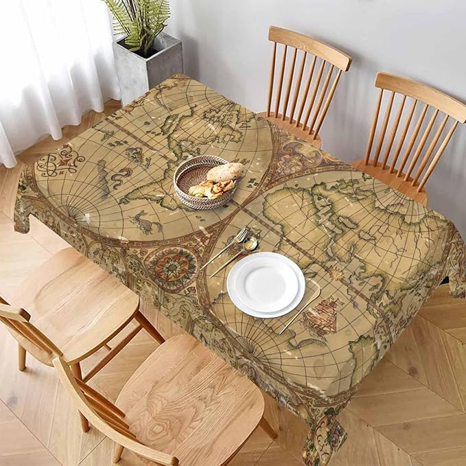 Vintage World Atlas Map Table Cover 52x70 Pirate Adventures Old Transportation - Image 3