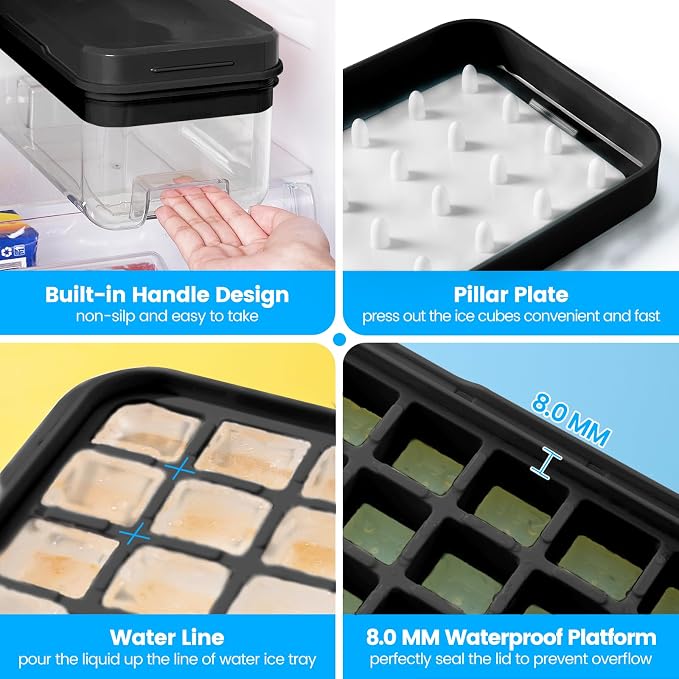 PHINOX Ice Cube Tray with Lid and Bin, 3 Pack Plastic Ice Cube Tray Molds - Image 4