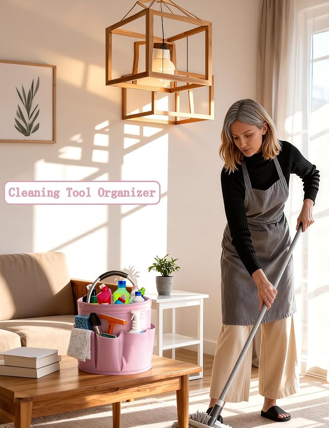 Cleaning Caddy with Handle, Cleaning Products Organiser, Foldable Storage Basket - Image 4
