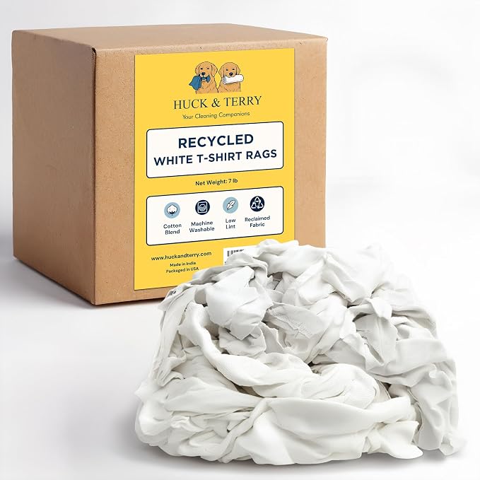 Huck & Terry White T-Shirt Bag of Rags, 7 LB, Recycled Material, Cotton Blend by Unknown