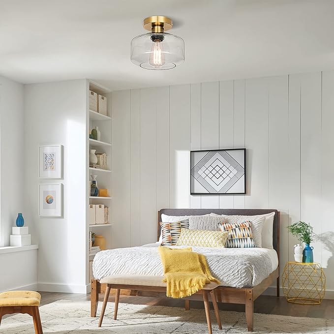 MAXvolador Industrial Semi Flush Mount Ceiling Light Gold, Farmhouse Lighting - Image 7