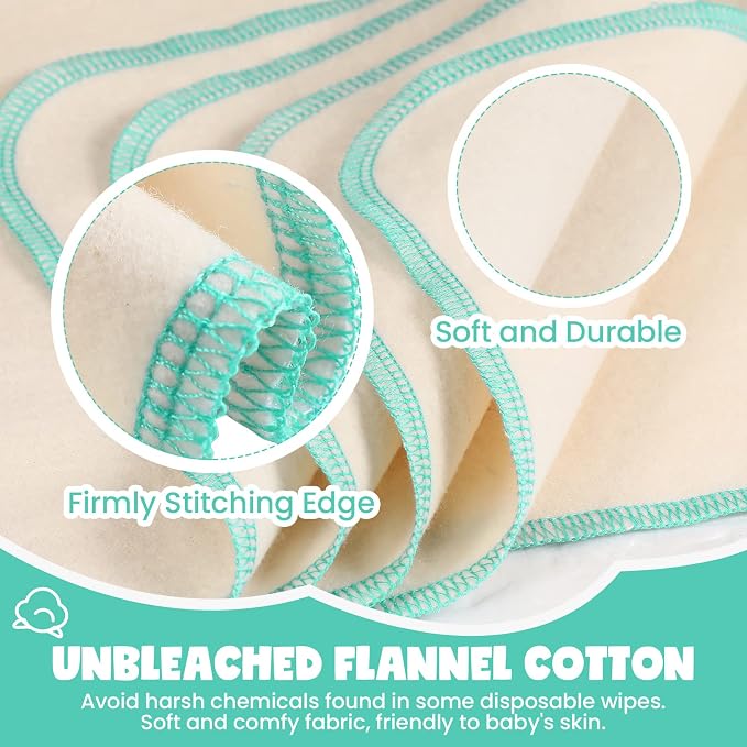 meekoo 45 Pcs Unbleached Flannel Cloth Baby Wipes Reusable Baby Diapers Wipes 8 - Image 4