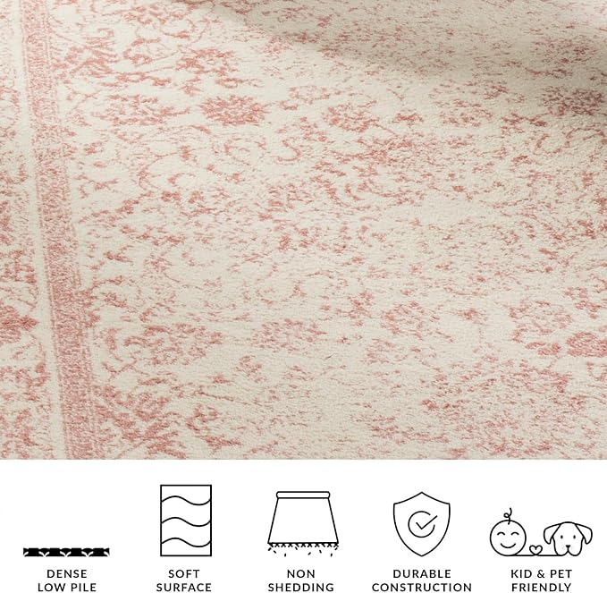 SAFAVIEH Adirondack Collection Area Rug - 8' Round, Ivory & Rose, Distressed Vintage Floral Design, Non-Shedding & Easy to Clean, Ideal for Living Room, Bedroom, Dining Space (ADR109H)