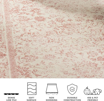 SAFAVIEH Adirondack Collection Area Rug - 5'1" x 7'6", Ivory & Rose, Distressed Vintage Floral Design, Non-Shedding & Easy to Clean, Ideal for Living Room, Bedroom, Dining Space (ADR109H)