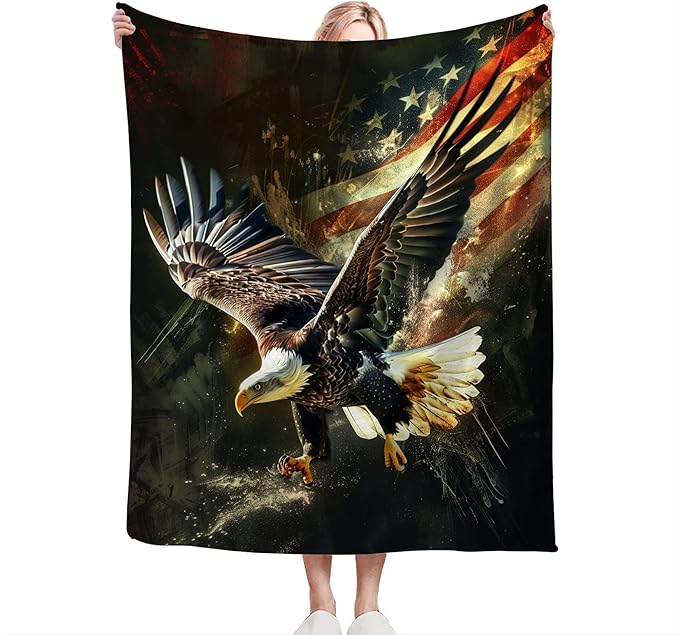American Eagle Bald Eagle Throw Blanket and Decor With American Flag Design for All Ages - Soft Warm Cozy Fleece for Couch, Sofa, Bed 60"x50"
