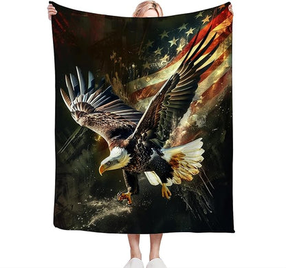 American Eagle Bald Eagle Throw Blanket and Decor With American Flag Design for All Ages - Soft Warm Cozy Fleece for Couch, Sofa, Bed 60"x50"
