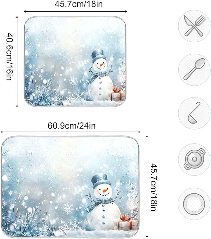 Winter Snowman Silver Dish Drying Mat - Image 3