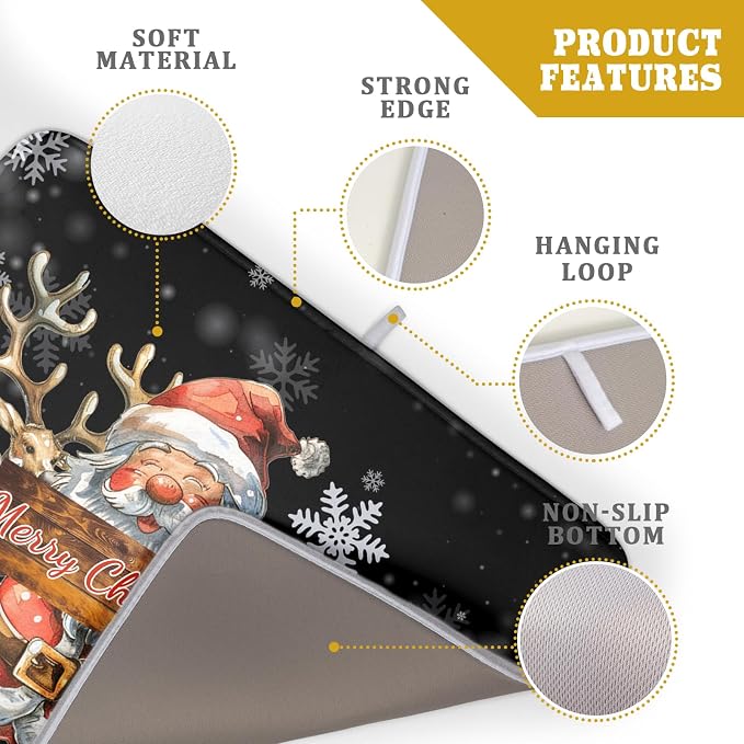 Christmas Santa Snowman Dish Drying Mat 18x24 Inch Winter Xmas Snowmen Santa - Image 4