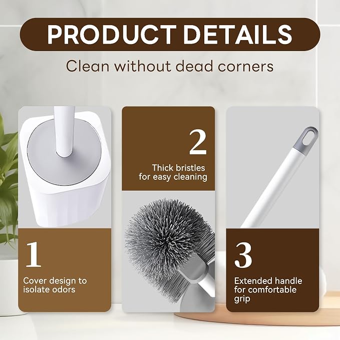 2 Pack Toilet Brush & Holder Set, Lightweight Plastic Handle, Space Saving - Image 7