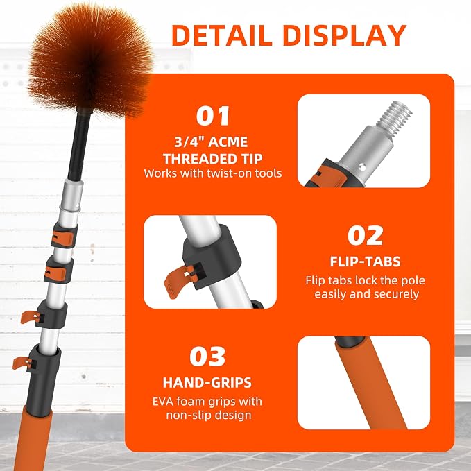 26 FT Cobweb Duster with Extension Pole, Cobweb Duster with 5-20FT Telescoping - Image 5