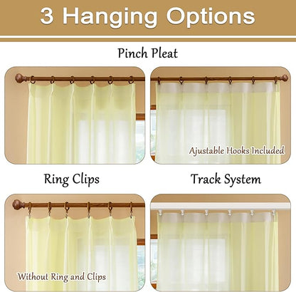 Light Yellow Pinch Pleat Curtains 108 Inches Long for Living Room Sheer Pleated Drapes with Hooks Soft Touch Tree Branch Textured Light Filtering Curtain Panels, Pear Sorbet, 42"W x 108"L, 2 Panels