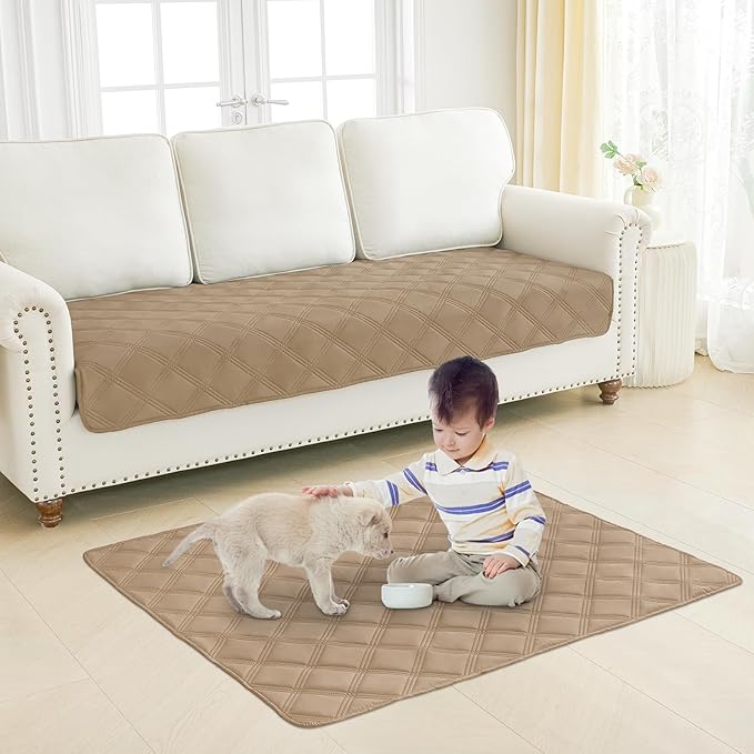 Smiry Waterproof Dog Bed Cover Blanket 40x80, Soft Reversible Pet Blanket, Washable Leakproof Cats Dogs Couch Cover for Sofa, Couch, Furniture, Lattice, Camel/Beige