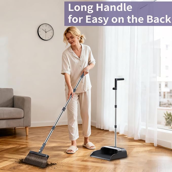Broom and Dustpan Set, 51.6" Long Handle Broom - Image 7
