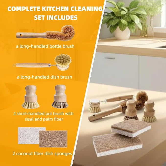 Natural Bamboo Dish Brush Set - Image 3
