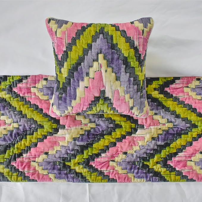 The HomeCentric King/Queen/Twin Pink & Purple Luxury Full 68"x18" Bed Runner Without Pillow Cover, Chevron, Quilted Bed Scarf on Velvet Fabric - Artful Chevron