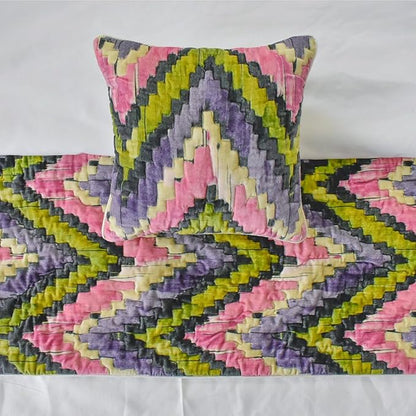 The HomeCentric King/Queen/Twin Pink & Purple Luxury Full 68"x18" Bed Runner Without Pillow Cover, Chevron, Quilted Bed Scarf on Velvet Fabric - Artful Chevron