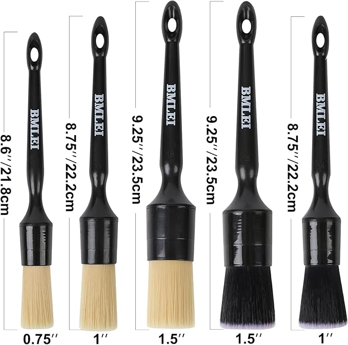 5pcs Car Detailing Brushes Set, Boars Hair Auto Car Detail Brush Kit No Scratch - Image 3