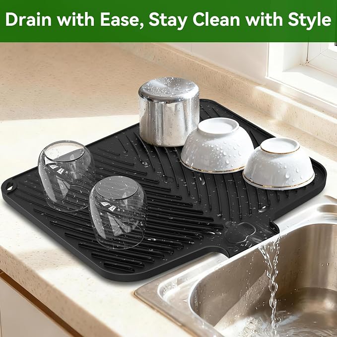 Belife Dish Drying Mat for Kitchen Counter, Silicone Dish Drainers Pad - Image 3
