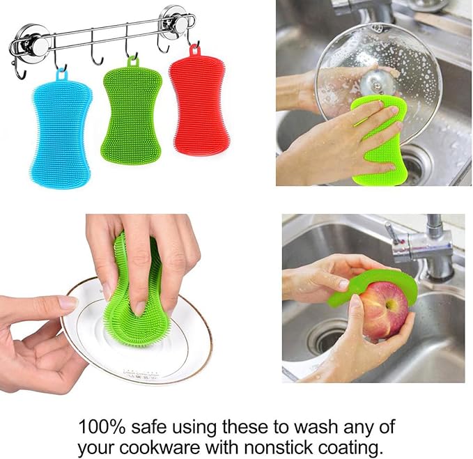 Silicone Sponge Dish Washing Kitchen Scrubber, 6 Pack Reusable Dish Washing - Image 6
