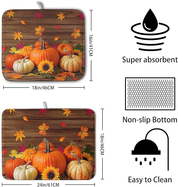 AutumnThanksgiving Pumpkin Dish Drying Mat - Image 2