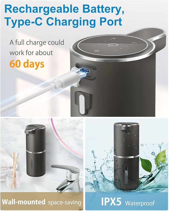 Automatic Liquid Soap Dispenser, 4-Level Adjustable, Wall Mount, USB - Image 5