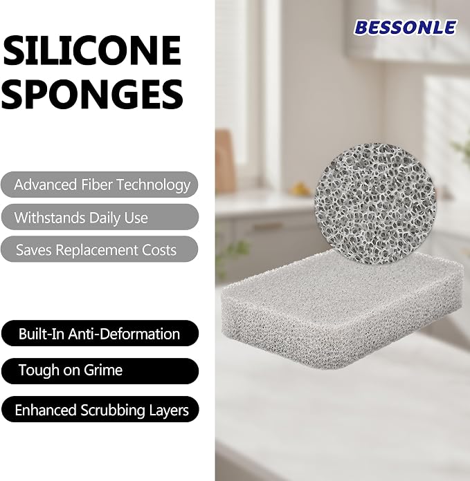 8 Pack Silicone Scrubbing Sponges, Heavy-Duty, Non-Scratch Kitchen Sponges - Image 2