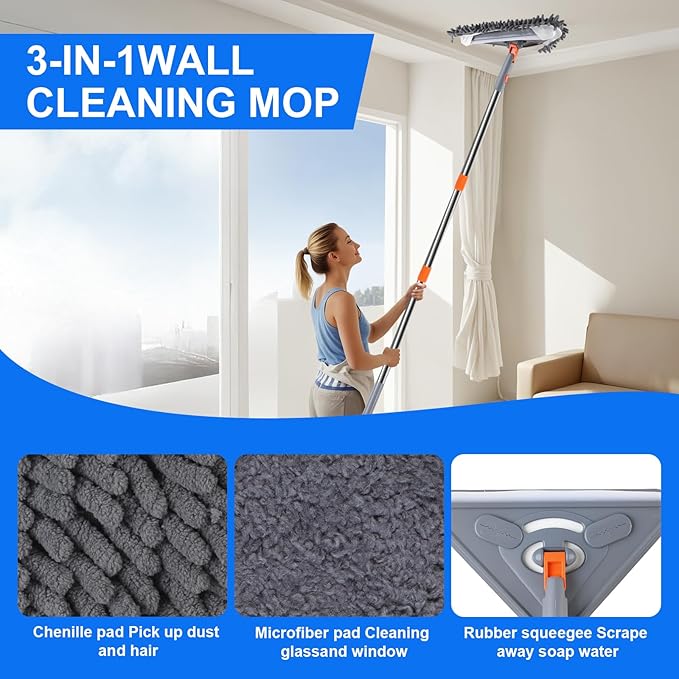 Wall Mop with 80 Inches Long Handle, Wall Cleaner Mop Tool - Image 2