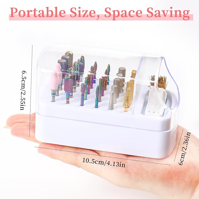 2 in 1 Nail Drill Bits Holder & Cleaner, 30 Holes, Dustproof Storage Box - Image 2