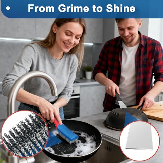 4-Pack Heavy Duty Wire Brush and Scraper Set, 3 Stainless Steel Scratch Brushes - Image 5