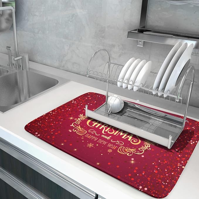 Merry Christmas Drying Mat for Kitchen Counter 18x24 Inch Christmas Dish Mat - Image 6