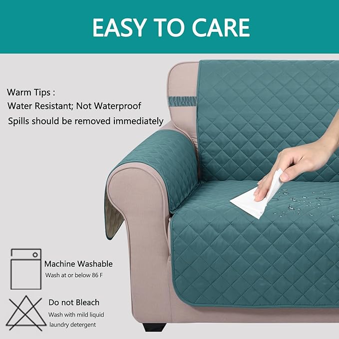 U-NICE HOME Loveseat Sofa Cover Reversible Couch Covers for 2 Cushion Couch for Dogs Furniture Protector Cover with Elastic Straps Water Resistant(Loveseat Small, Blue/Beige)