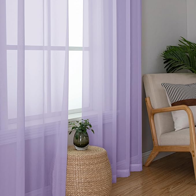 Chyhomenyc Lilac Sheer Curtains 63 Inch Length 2 Panels, Light Filtering Airy - Image 7