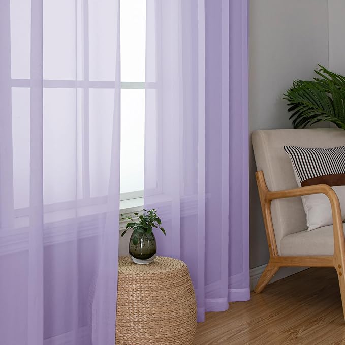 Chyhomenyc Lilac Sheer Curtains 72 Inch Length 2 Panels, Light Filtering Soft - Image 3