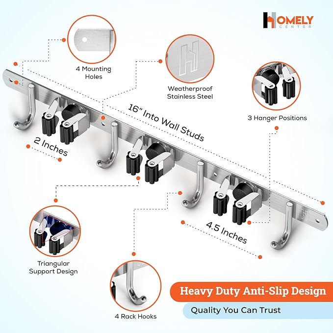 Mop and Broom Holder Wall Mount – Heavy-Duty Closet Organizer - Image 2