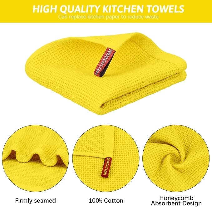 Nialnant 4 Pack Yellow Kitchen Dish Towels, 100% Cotton Waffle Weave Kitchen - Image 3