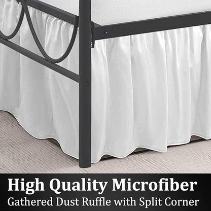 SKY BEDDINGS - Twin Size Ruffled Bed Skirt with Split Corners - 16 Inch Drop Dust Ruffle Bed Skirt with Platform Three Sided Coverage - 100% Microfiber, White