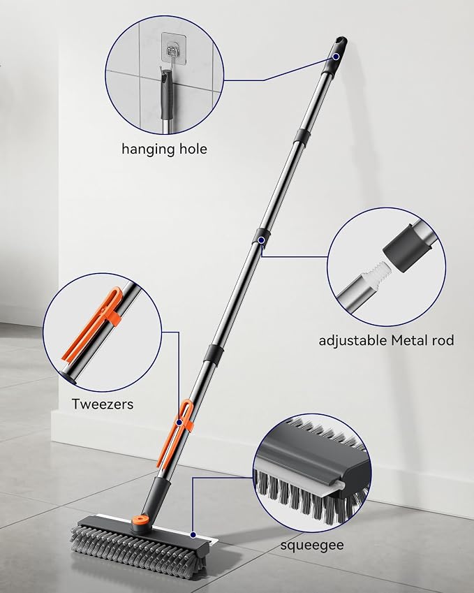 Small Floor Scrub Brush with Length Adjustable Long Handle, 3 in 1 Heavy-Duty - Image 5