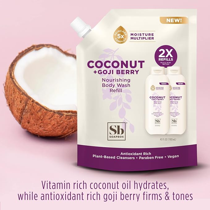Soapbox Body Wash Refill, Coconut + Goji Berry Body Wash Refill Pack, Bulk Soap - Image 2